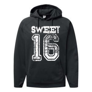 16th Birthday Gift Sweet Sixteen 16 Cracked Grunge Performance Fleece Hoodie