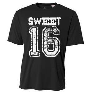 16th Birthday Gift Sweet Sixteen 16 Cracked Grunge Cooling Performance Crew T-Shirt