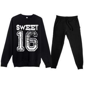 16th Birthday Gift Sweet Sixteen 16 Cracked Grunge Premium Crewneck Sweatsuit Set