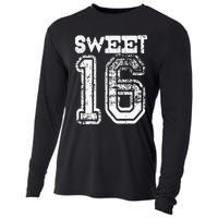 16th Birthday Gift Sweet Sixteen 16 Cracked Grunge Cooling Performance Long Sleeve Crew