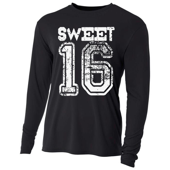 16th Birthday Gift Sweet Sixteen 16 Cracked Grunge Cooling Performance Long Sleeve Crew