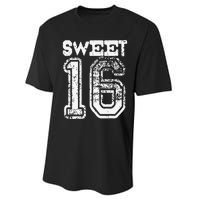 16th Birthday Gift Sweet Sixteen 16 Cracked Grunge Performance Sprint T-Shirt