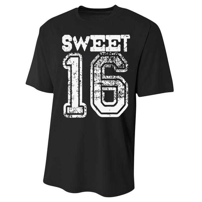 16th Birthday Gift Sweet Sixteen 16 Cracked Grunge Performance Sprint T-Shirt