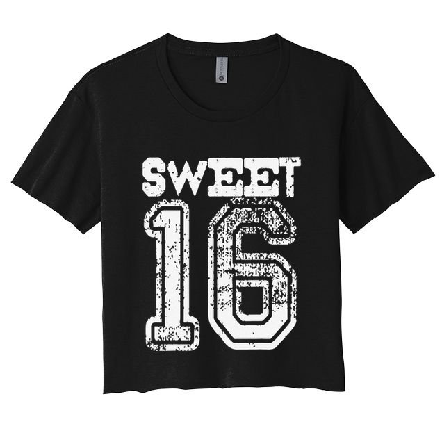 16th Birthday Gift Sweet Sixteen 16 Cracked Grunge Crop Top