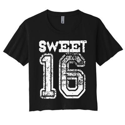 16th Birthday Gift Sweet Sixteen 16 Cracked Grunge Women's Crop Top Tee