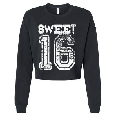 16th Birthday Gift Sweet Sixteen 16 Cracked Grunge Cropped Pullover Crew