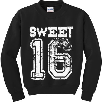 16th Birthday Gift Sweet Sixteen 16 Cracked Grunge Kids Sweatshirt