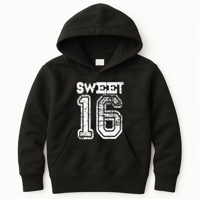 16th Birthday Gift Sweet Sixteen 16 Cracked Grunge Kids Hoodie