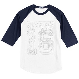 16th Birthday Gift Sweet Sixteen 16 Cracked Grunge Baseball Sleeve Shirt