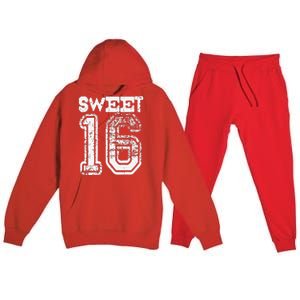 16th Birthday Gift Sweet Sixteen 16 Cracked Grunge Premium Hooded Sweatsuit Set