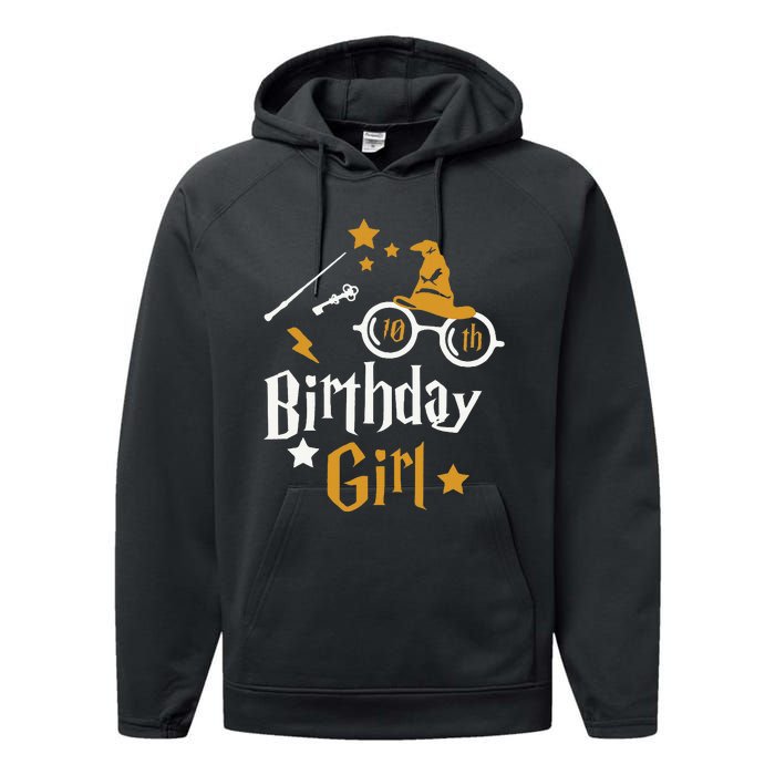 10th Birthday Girl Wizard Magic Bday To Celebrate Wizards Performance Fleece Hoodie