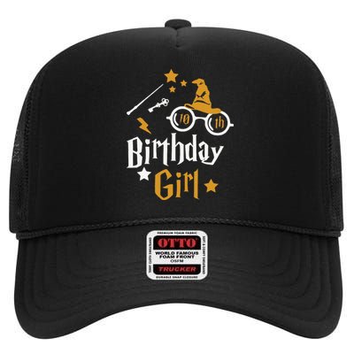 10th Birthday Girl Wizard Magic Bday To Celebrate Wizards High Crown Mesh Back Trucker Hat