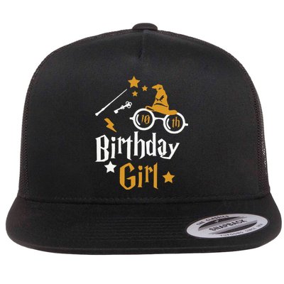 10th Birthday Girl Wizard Magic Bday To Celebrate Wizards Flat Bill Trucker Hat