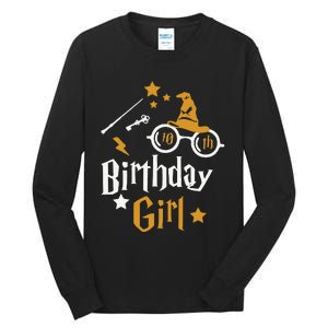 10th Birthday Girl Wizard Magic Bday To Celebrate Wizards Tall Long Sleeve T-Shirt