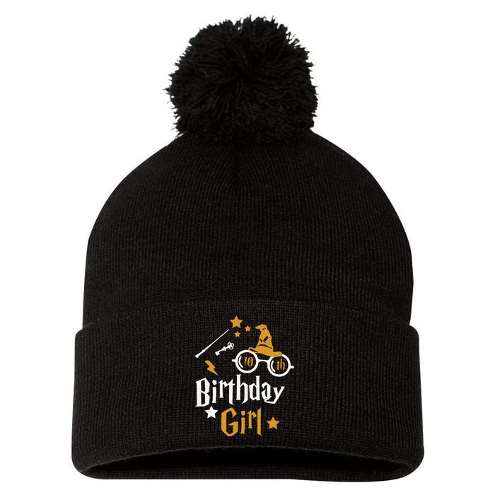 10th Birthday Girl Wizard Magic Bday To Celebrate Wizards Pom Pom 12in Knit Beanie