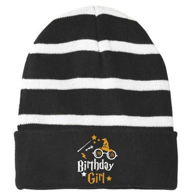 10th Birthday Girl Wizard Magic Bday To Celebrate Wizards Striped Beanie with Solid Band