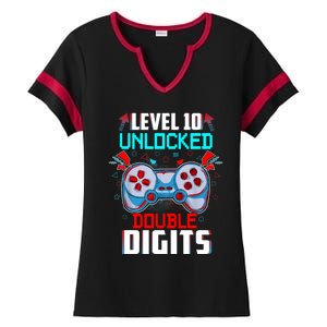 10th Birthday Gift For Boys Double Digits 10 Year Old Gifts Gamer Gift Ladies Halftime Notch Neck Tee