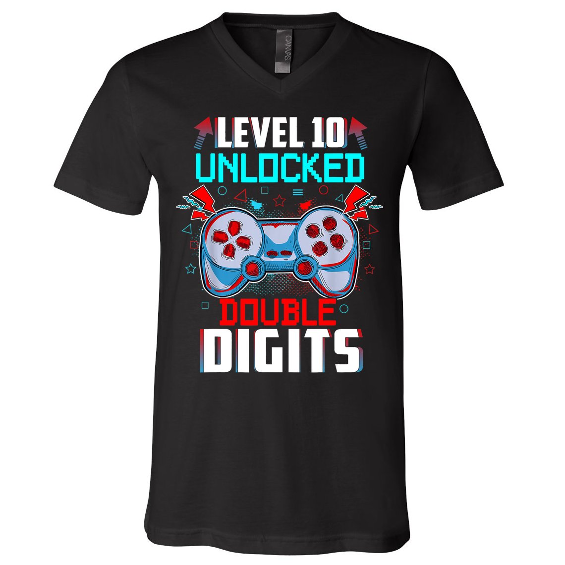 10th Birthday Gift For Boys Double Digits 10 Year Old Gifts Gamer Gift V-Neck T-Shirt