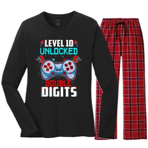 10th Birthday Gift For Boys Double Digits 10 Year Old Gifts Gamer Gift Women's Long Sleeve Flannel Pajama Set 