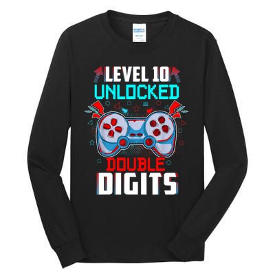 10th Birthday Gift For Boys Double Digits 10 Year Old Gifts Gamer Gift Tall Long Sleeve T-Shirt