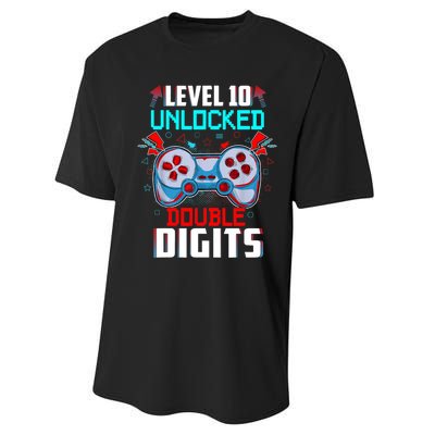 10th Birthday Gift For Boys Double Digits 10 Year Old Gifts Gamer Gift Performance Sprint T-Shirt