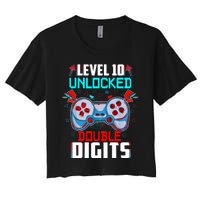 10th Birthday Gift For Boys Double Digits 10 Year Old Gifts Gamer Gift Women's Crop Top Tee