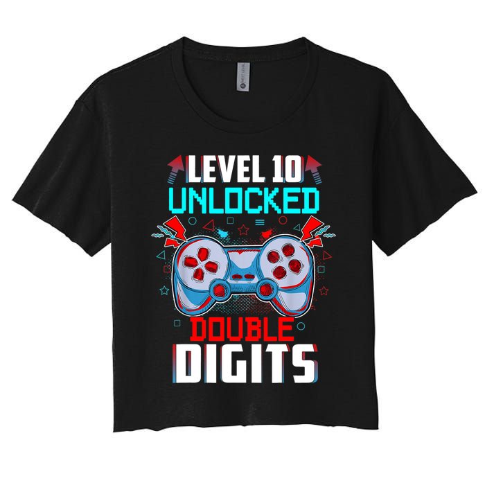 10th Birthday Gift For Boys Double Digits 10 Year Old Gifts Gamer Gift Women's Crop Top Tee