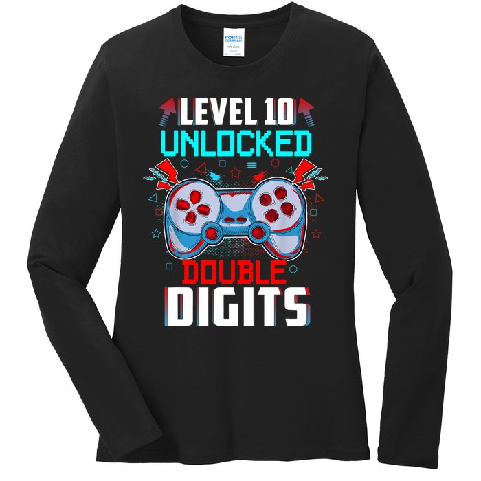 10th Birthday Gift For Boys Double Digits 10 Year Old Gifts Gamer Gift Ladies Long Sleeve Shirt