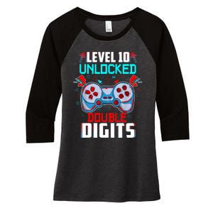 10th Birthday Gift For Boys Double Digits 10 Year Old Gifts Gamer Gift Women's Tri-Blend 3/4-Sleeve Raglan Shirt