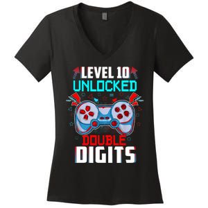 10th Birthday Gift For Boys Double Digits 10 Year Old Gifts Gamer Gift Women's V-Neck T-Shirt