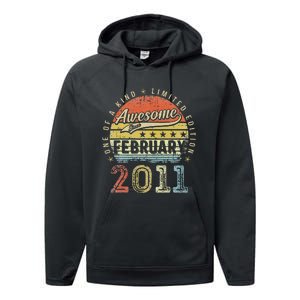 12th Birthday Gift Awesome Since February 2011 12 Year Old Cute Performance Fleece Hoodie