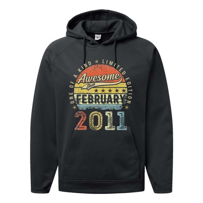 12th Birthday Gift Awesome Since February 2011 12 Year Old Cute Performance Fleece Hoodie