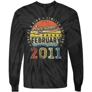 12th Birthday Gift Awesome Since February 2011 12 Year Old Cute Tie-Dye Long Sleeve Shirt