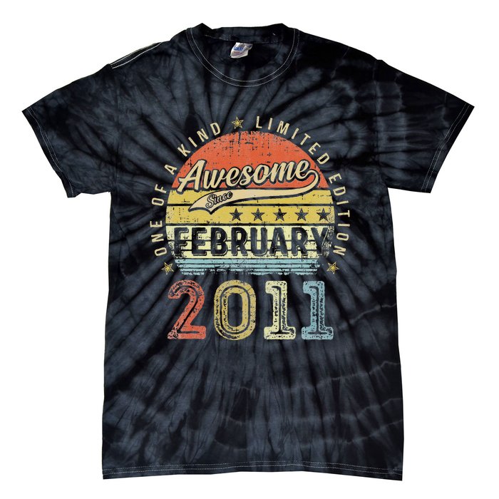 12th Birthday Gift Awesome Since February 2011 12 Year Old Cute Tie-Dye T-Shirt