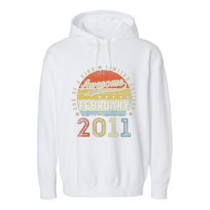 12th Birthday Gift Awesome Since February 2011 12 Year Old Cute Garment-Dyed Fleece Hoodie