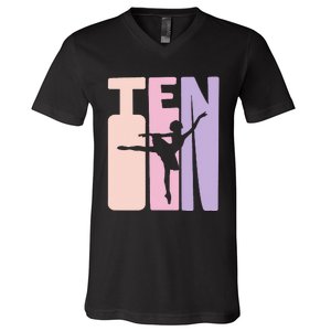 10th Birthday Gift Ballet Dancer 10 Years Old Ballerina V-Neck T-Shirt