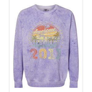 12th Birthday Gift Awesome Since February 2011 12 Year Old Colorblast Crewneck Sweatshirt