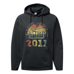 12th Birthday Gift Awesome Since February 2011 12 Year Old Performance Fleece Hoodie