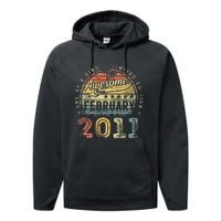 12th Birthday Gift Awesome Since February 2011 12 Year Old Performance Fleece Hoodie