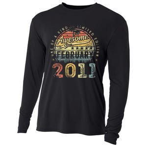 12th Birthday Gift Awesome Since February 2011 12 Year Old Cooling Performance Long Sleeve Crew