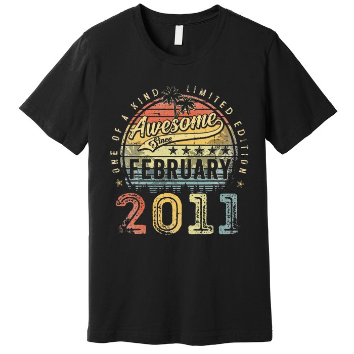 12th Birthday Gift Awesome Since February 2011 12 Year Old Premium T-Shirt