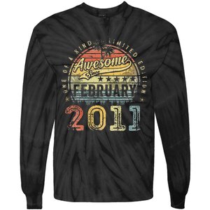 12th Birthday Gift Awesome Since February 2011 12 Year Old Tie-Dye Long Sleeve Shirt