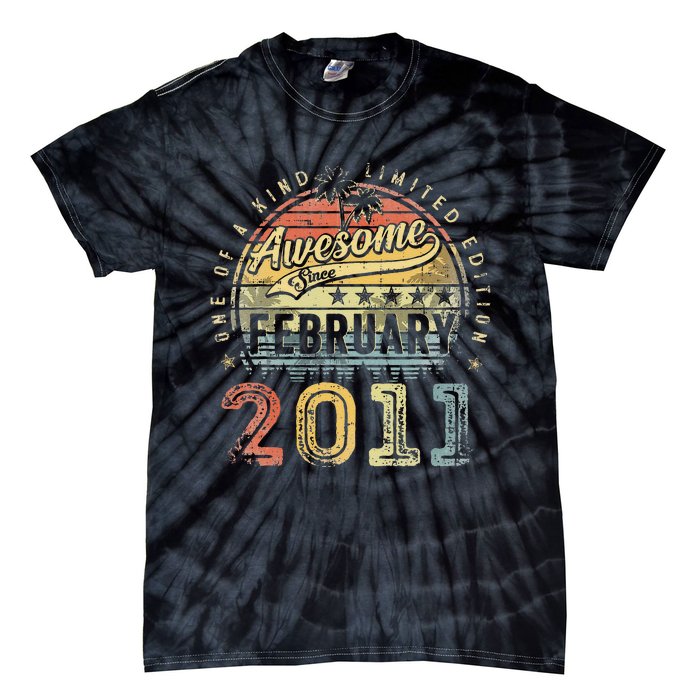 12th Birthday Gift Awesome Since February 2011 12 Year Old Tie-Dye T-Shirt