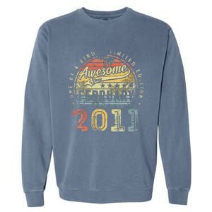 12th Birthday Gift Awesome Since February 2011 12 Year Old Garment-Dyed Sweatshirt