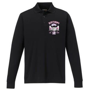 12Th Birthday  Gamer Level 12 Begins Video Games Girls Performance Long Sleeve Polo