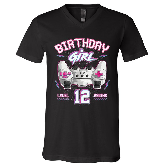 12Th Birthday  Gamer Level 12 Begins Video Games Girls V-Neck T-Shirt