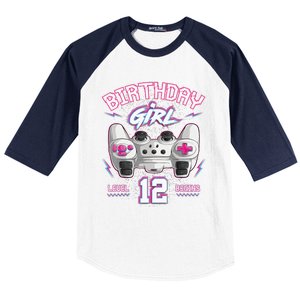 12Th Birthday  Gamer Level 12 Begins Video Games Girls Baseball Sleeve Shirt