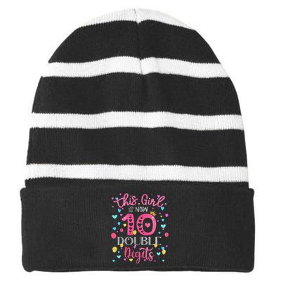 10th Birthday Gift This Is Now 10 Double Digits Striped Beanie with Solid Band