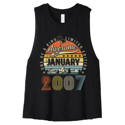 16th Birthday Gift Awesome Since January 2007 16 Year Old Women's Racerback Cropped Tank