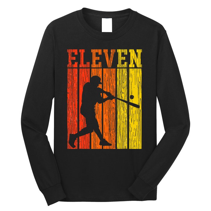 11th Birthday Gift Eleven Vintage Baseball 11 Year Old Long Sleeve Shirt